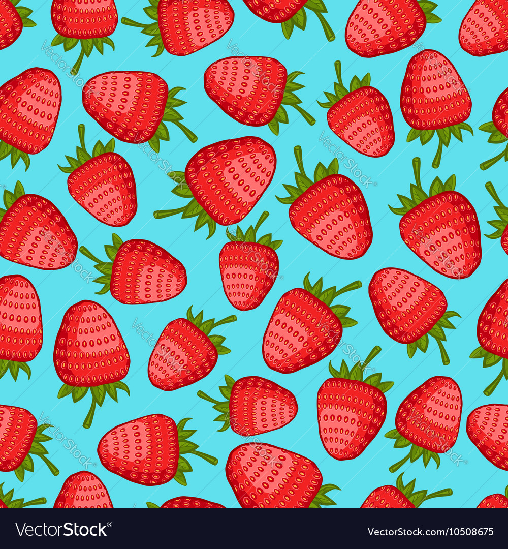 Strawberry seamless pattern blue background Vector Image