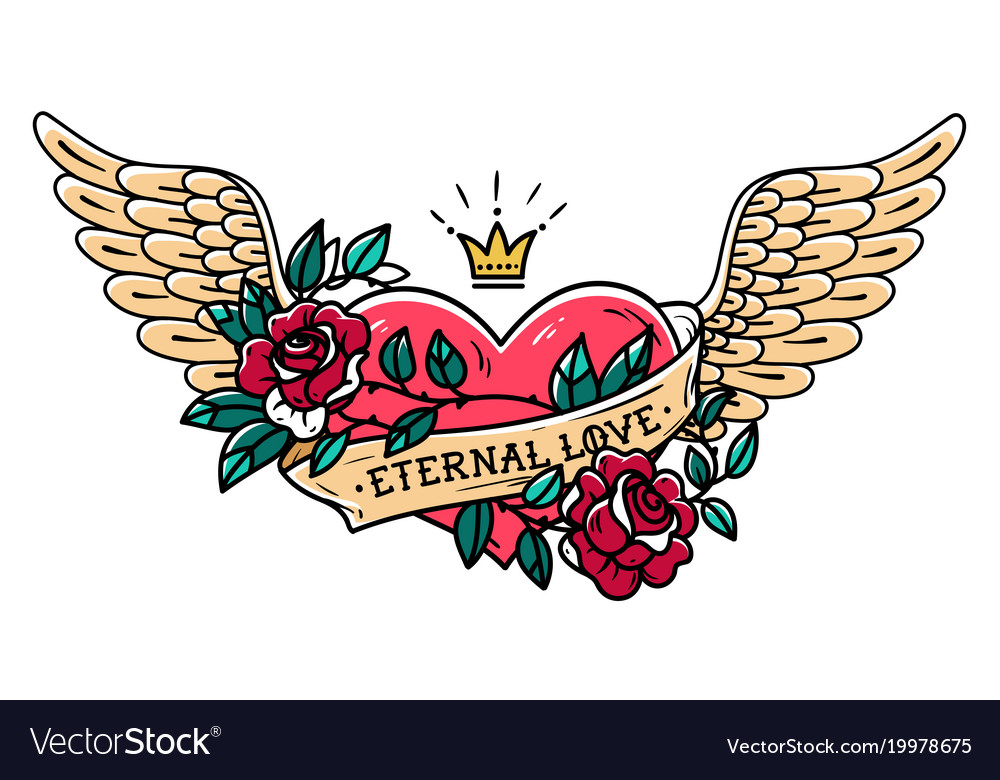 heart with wings and roses