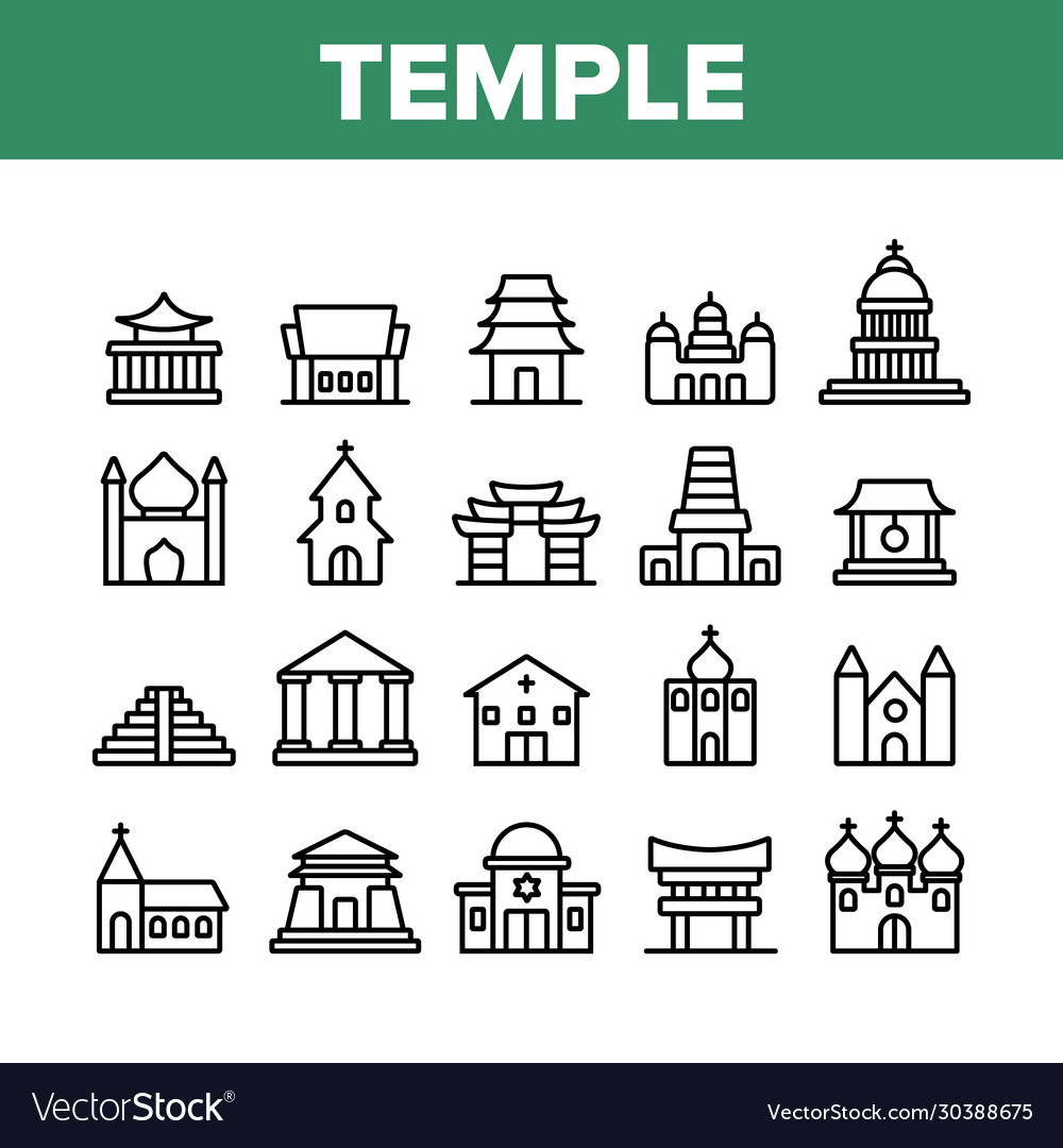 Temple architecture building icons set Vector Image Temple architecture building icons set
