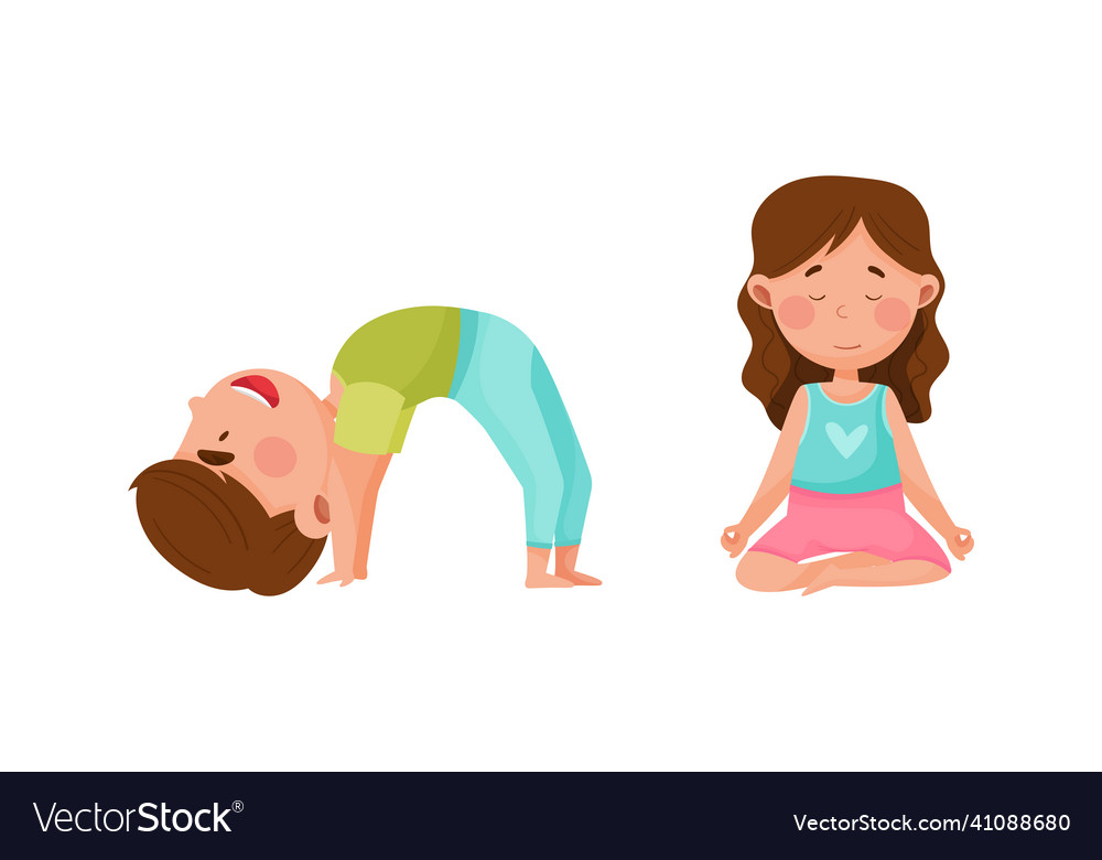 Adorable kids doing yoga set cute girls