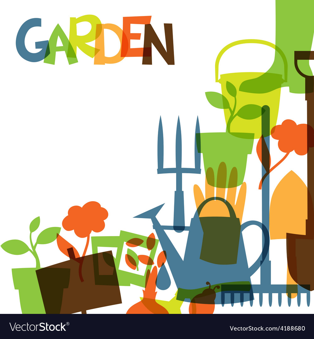 Background with garden design elements and icons