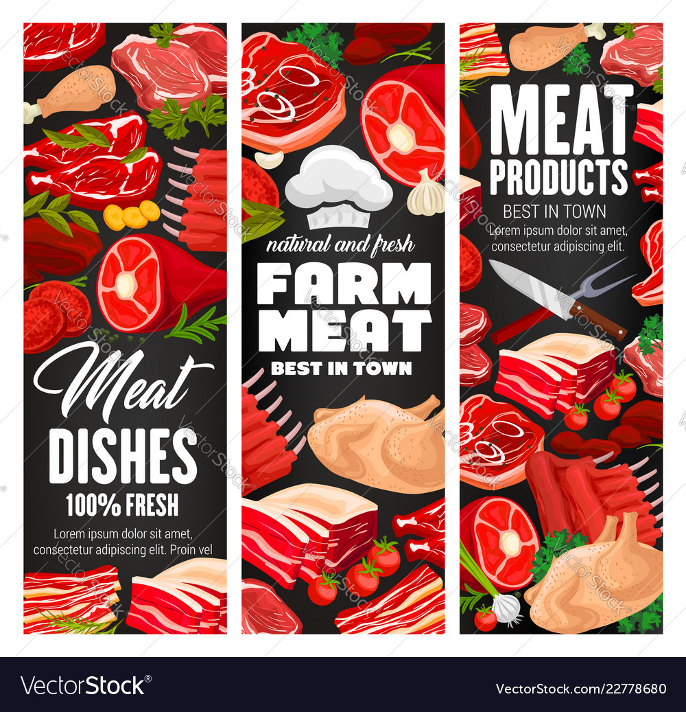 Butcher shop farm meat products Royalty Free Vector Image