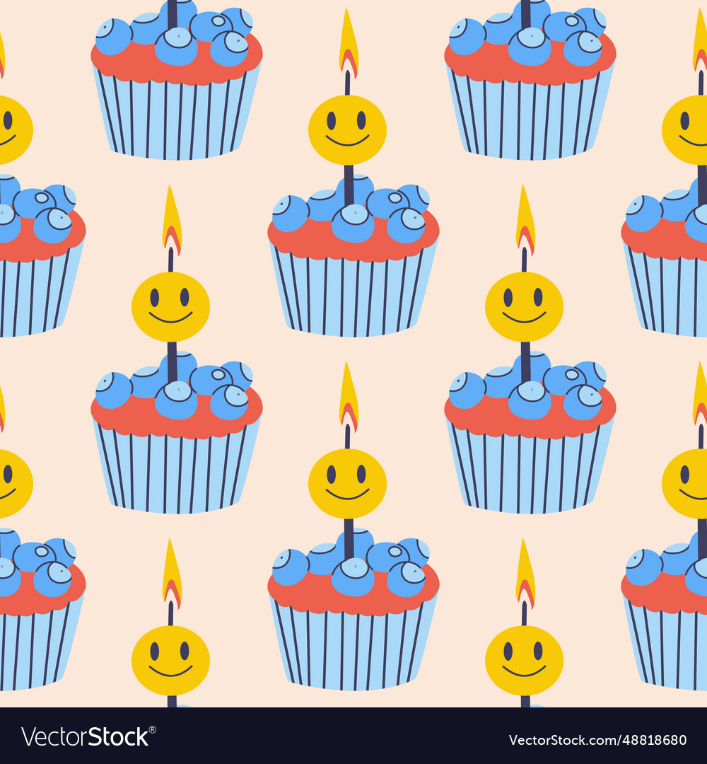 Cupcake with candles pattern seamless