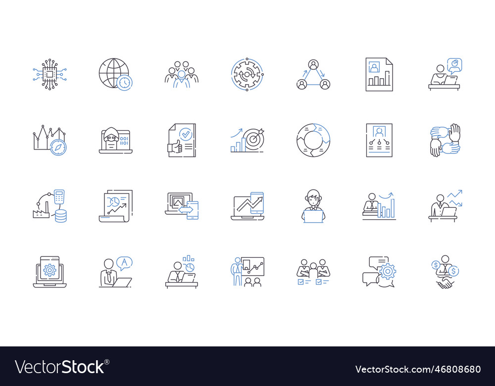 Database management line icons collection vector image Database management line icons collection