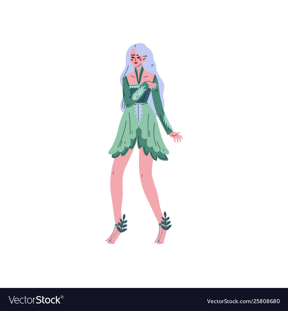 Forest Fairy Beautiful Long Haired Girl In Green Vector Image