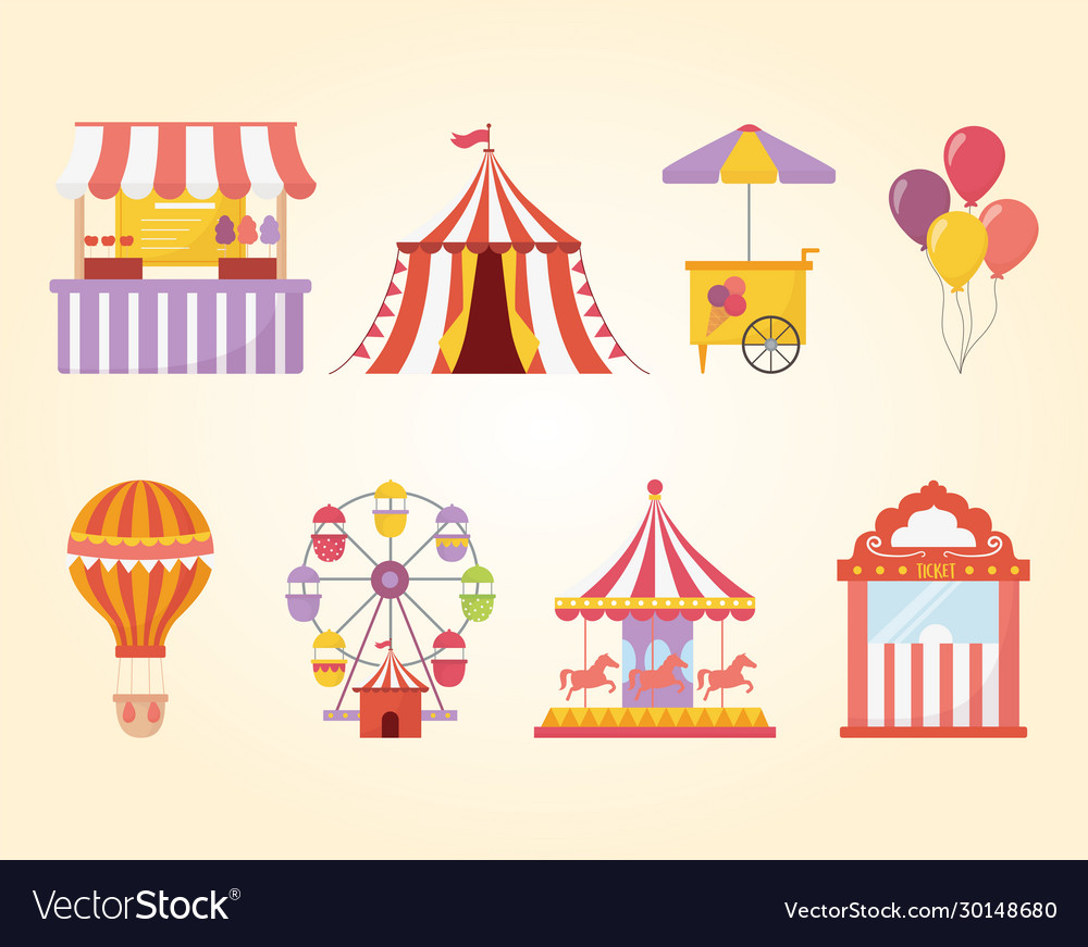 Fun fair carnival recreation tent carousel food Vector Image