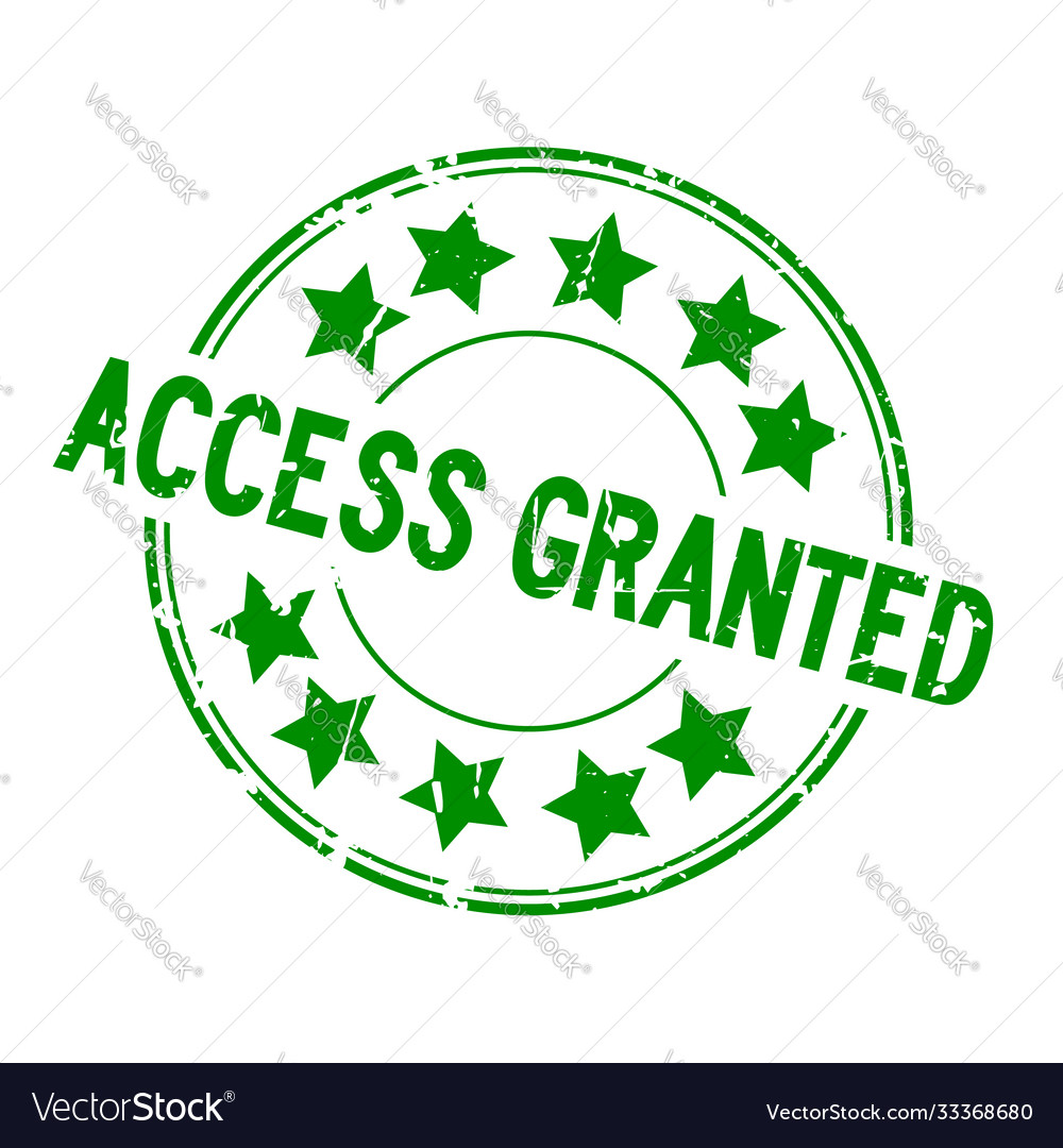 Grunge green access granted with star icon round