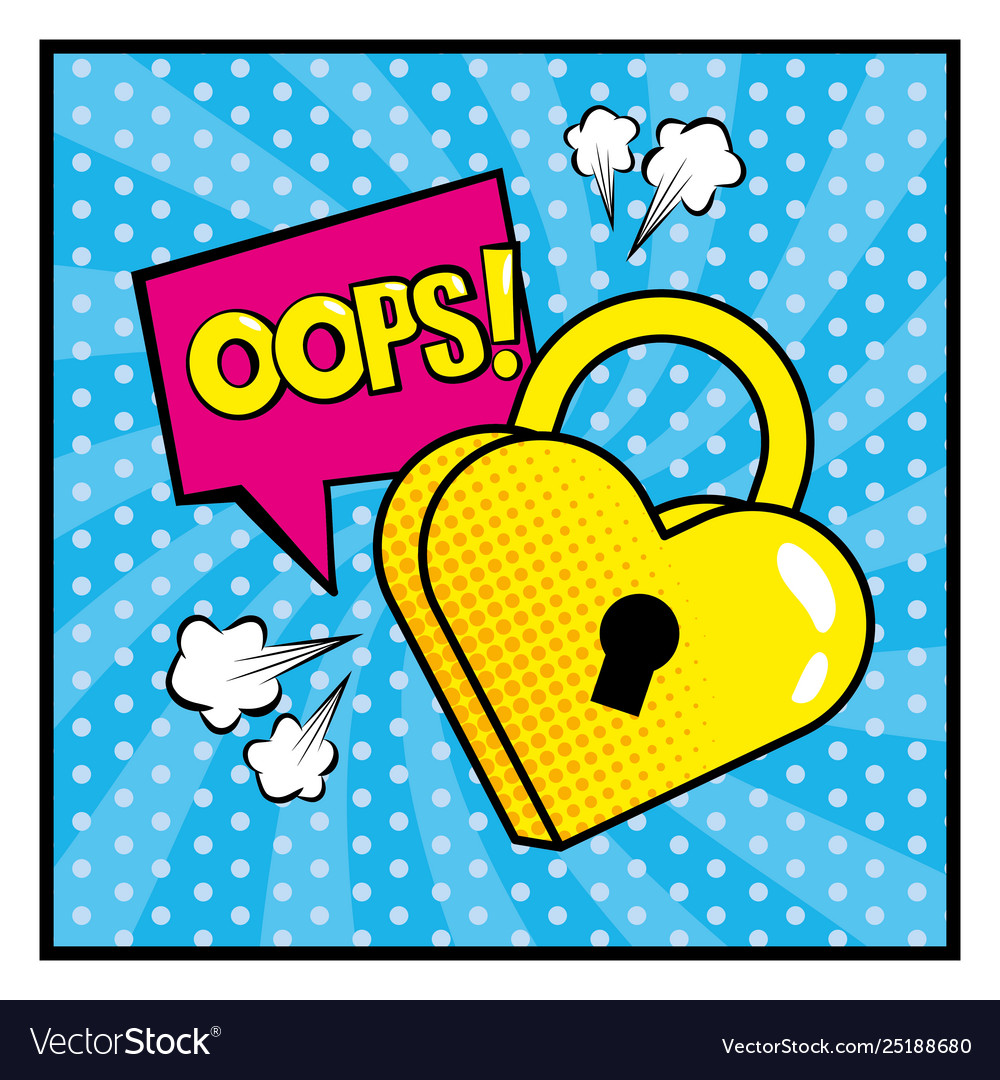 Heart padlock with square chat bubble and oops