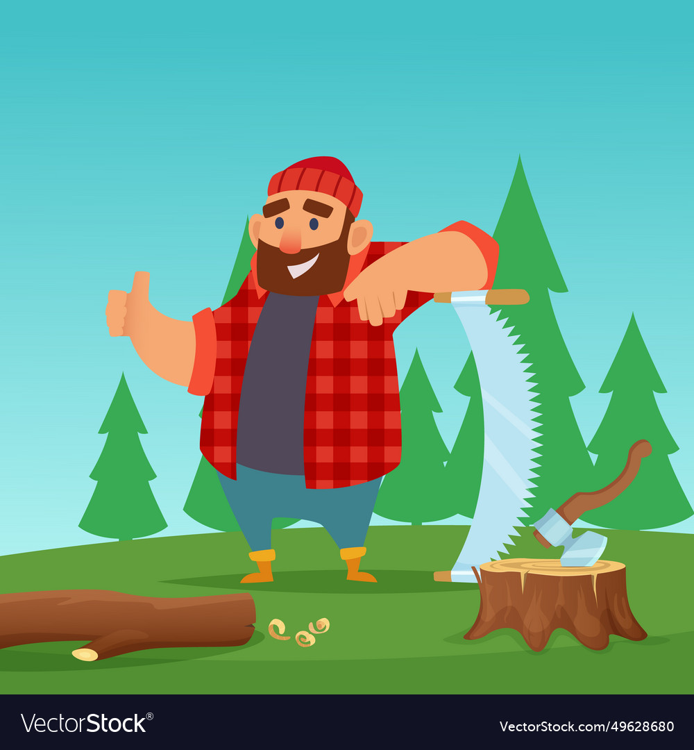 Lumberjack in wood cartoon mascot red shirt Vector Image