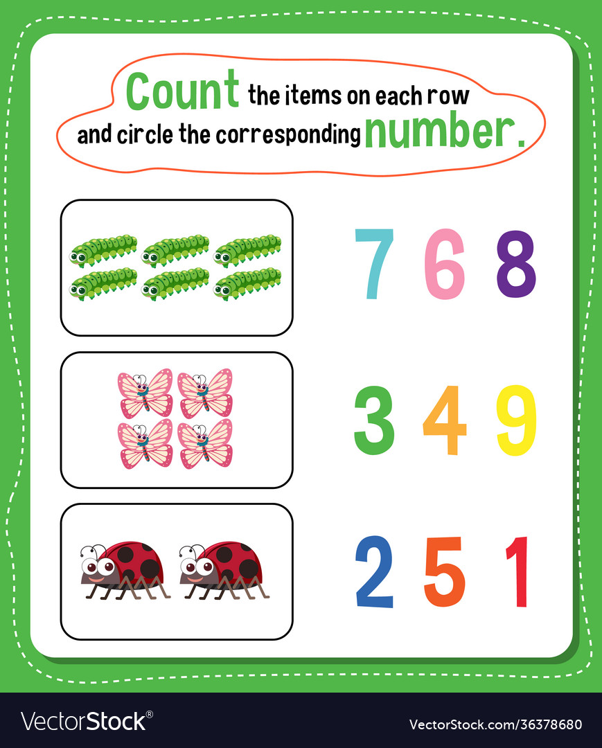 Math count number worksheet vector image Math count number worksheet