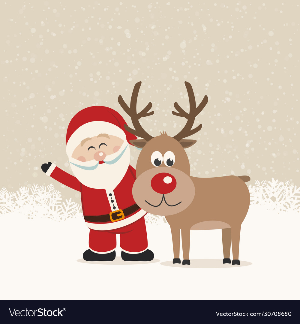 Santa claus and reindeer snowy background