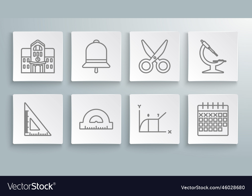 Set line triangular ruler ringing bell vector image Set line triangular ruler ringing bell