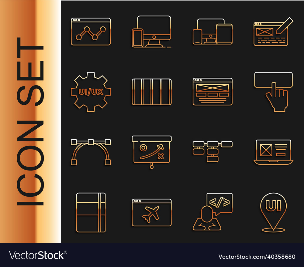 Set line ui or ux design keyboard monitor vector image Set line ui or ux design keyboard monitor