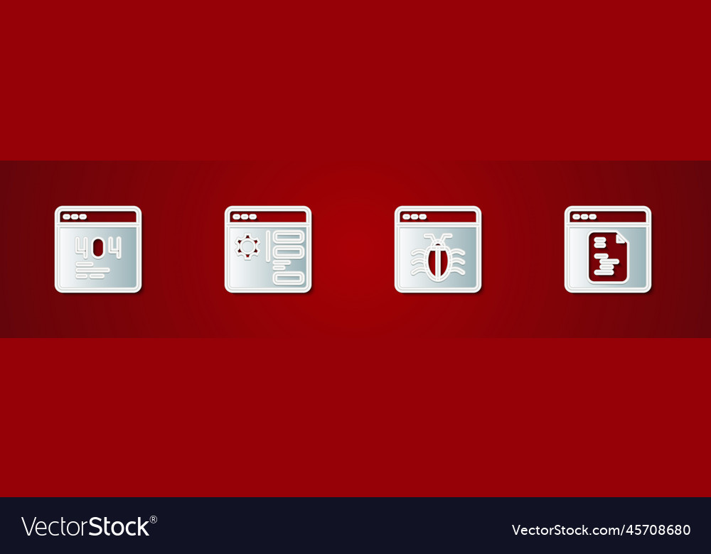 Set page with a 404 error browser setting system vector image Set page with a 404 error browser setting system