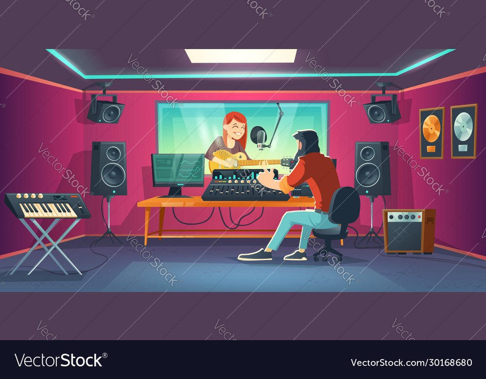 Singer in recording studio woman in artist booth Vector Image