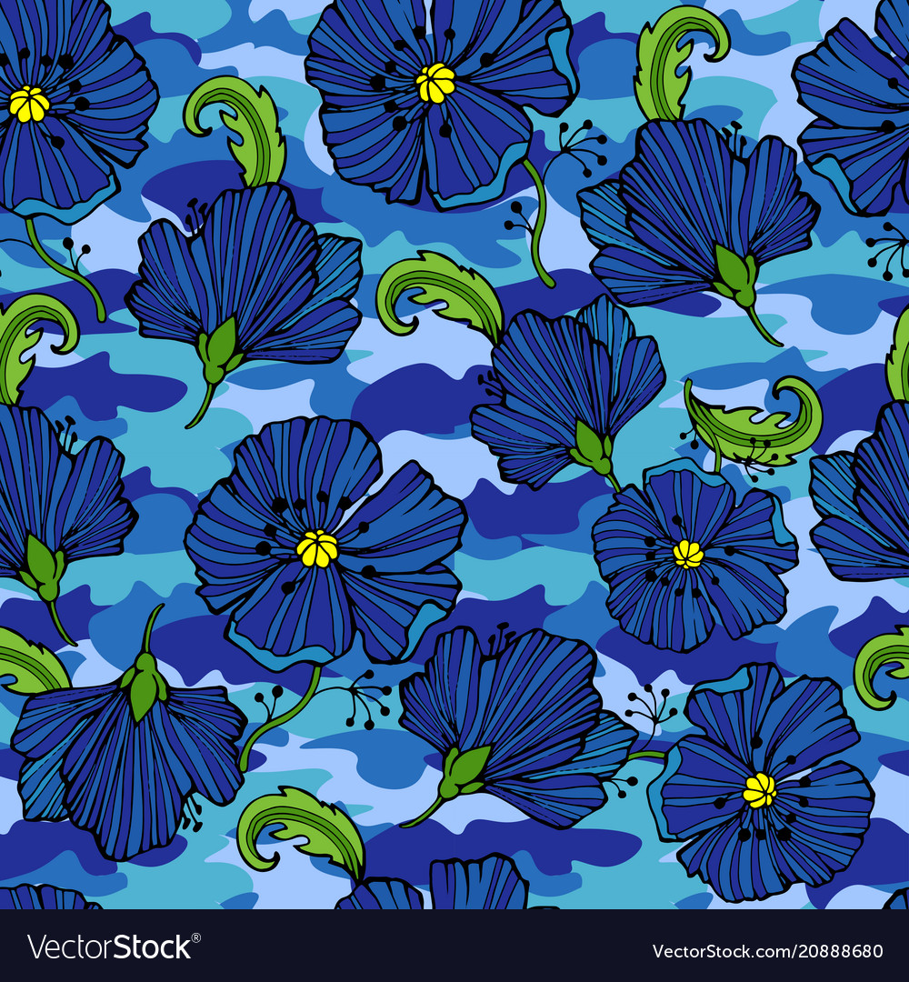 Tropic flowers on the camouflage background Vector Image