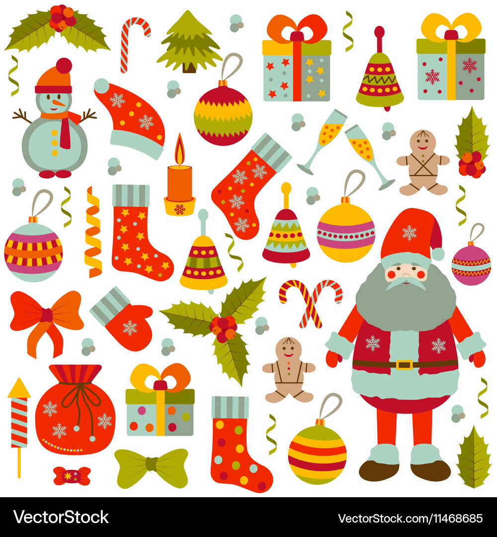 Christmas flat elements set Royalty Free Vector Image