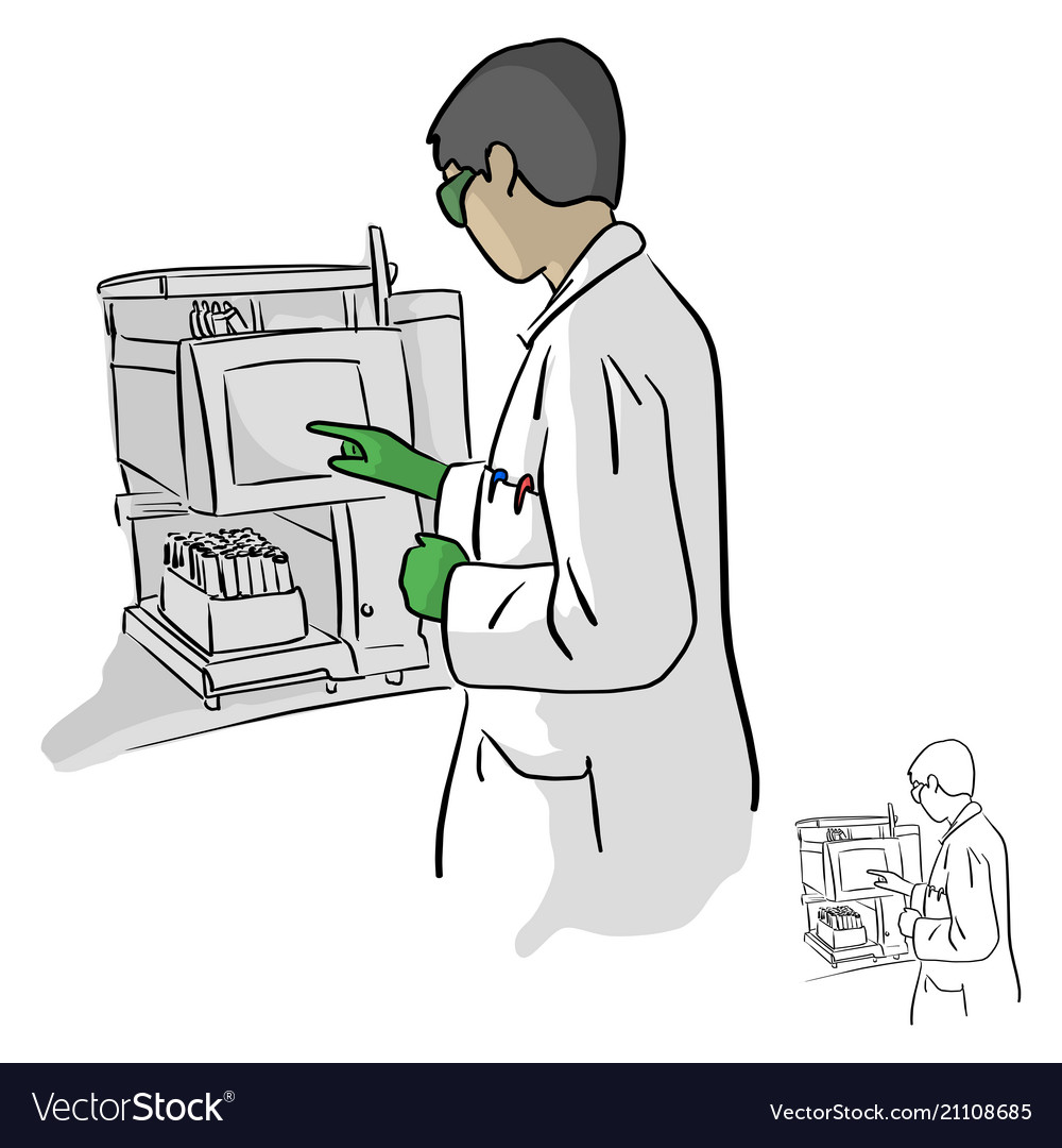 Female chemist using computer in laboratory