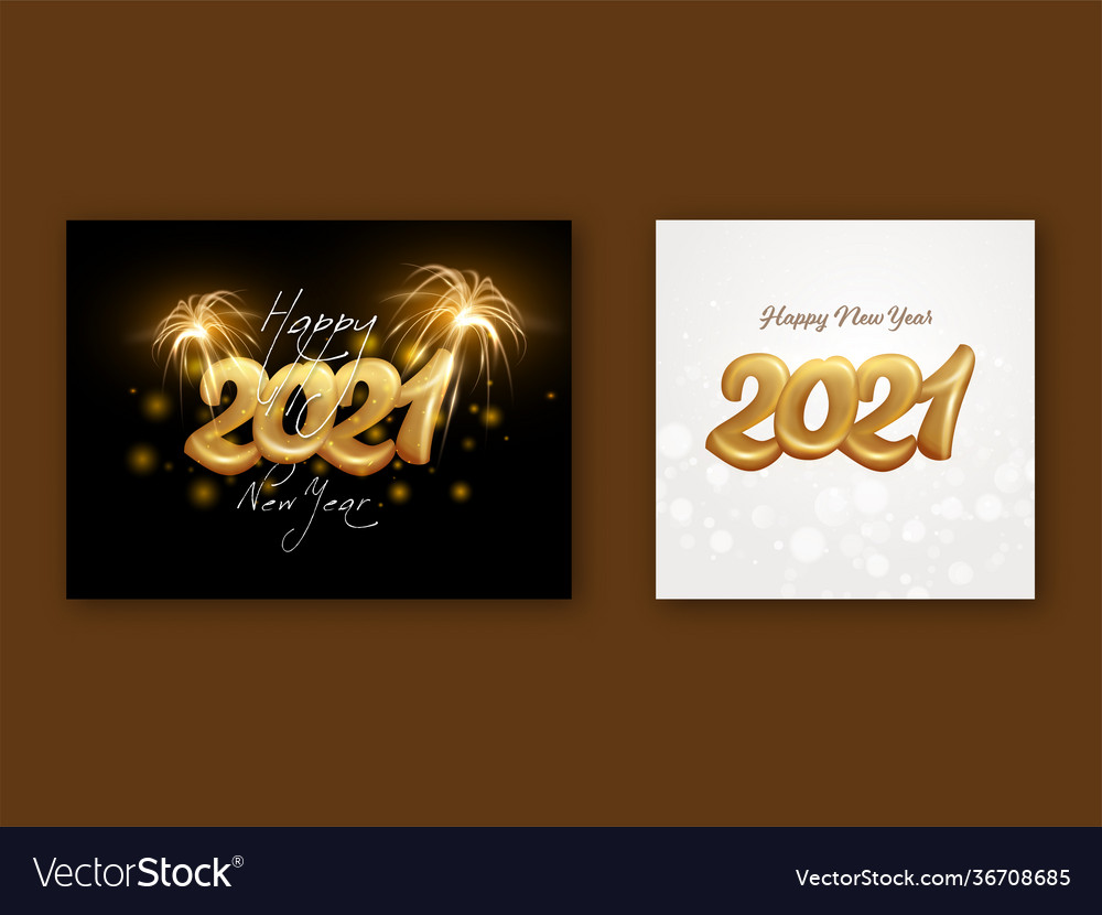 Golden 2021 number with fireworks and bokeh