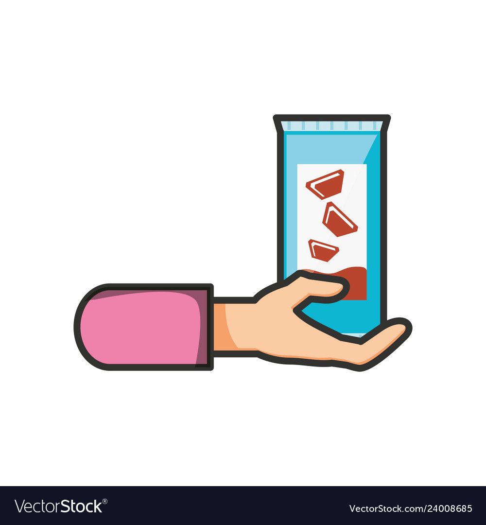 Hand with candy chocolate isolated icon