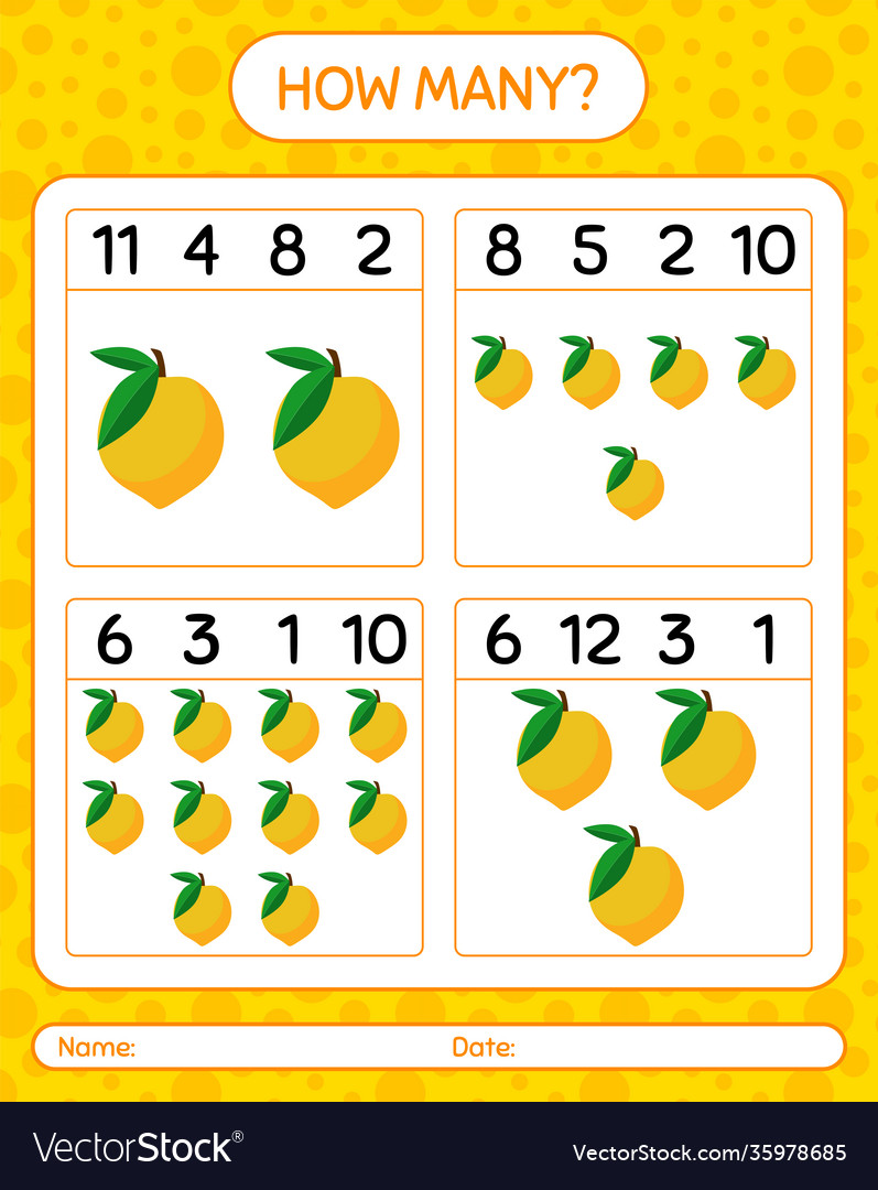 How many counting game with eggfruit worksheet vector image How many counting game with eggfruit worksheet