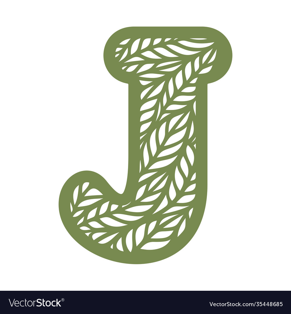 Letter j with a pattern leaves Royalty Free Vector Image