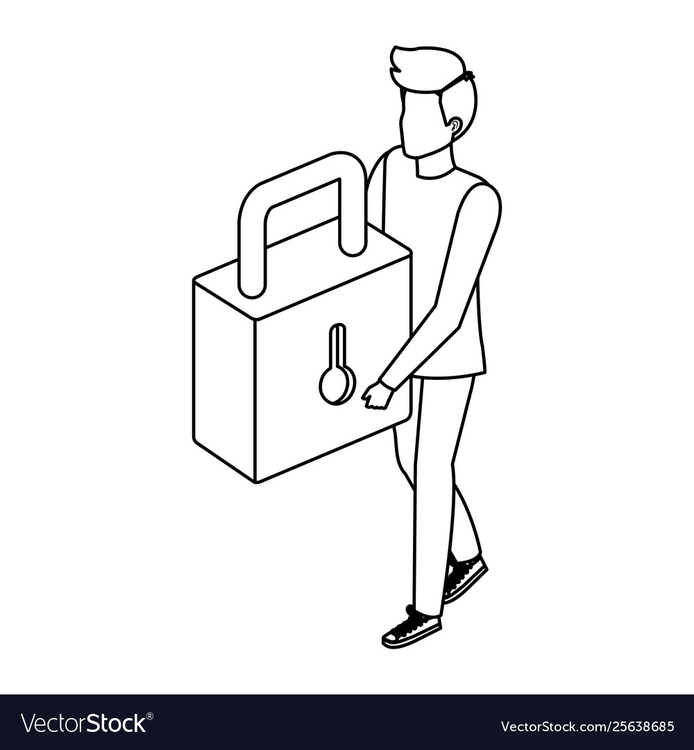 Man lifting safe secure padlock vector image Man lifting safe secure padlock