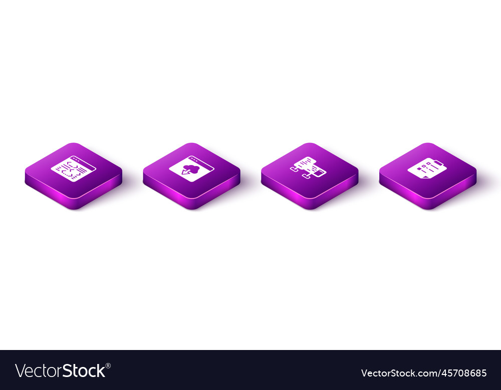 Set isometric software cloud technology data vector image Set isometric software cloud technology data