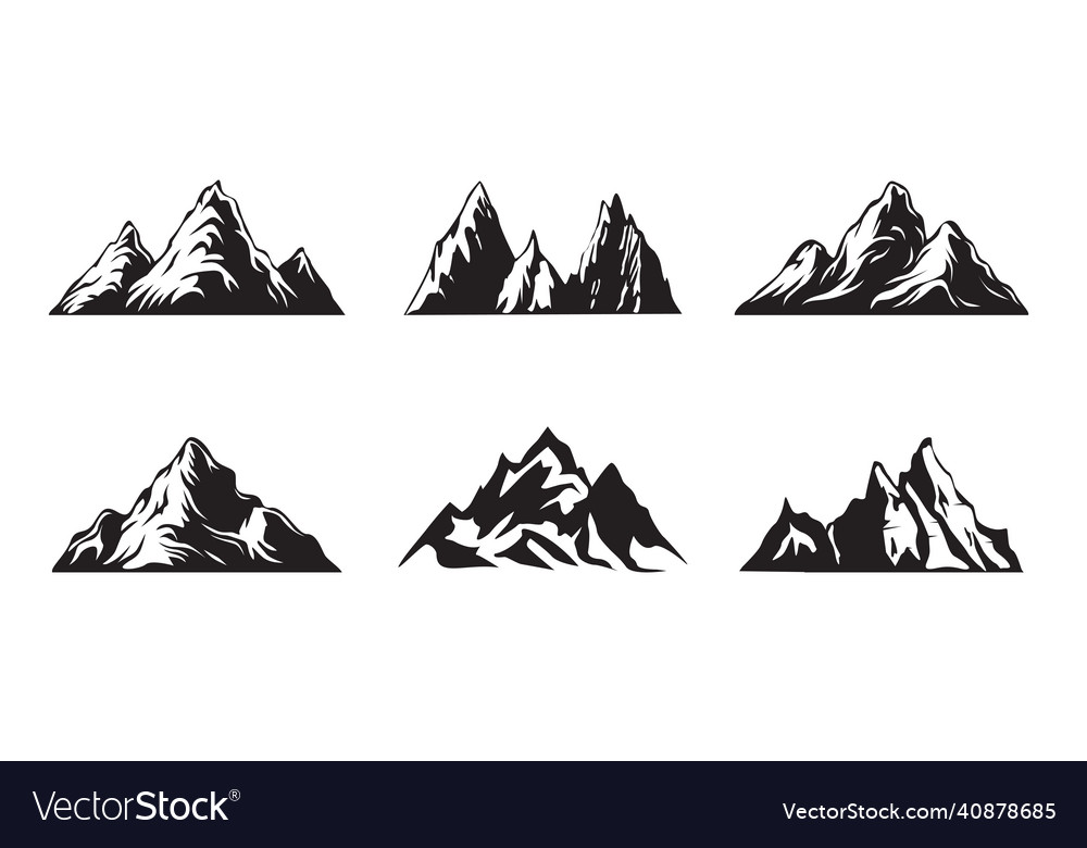 Set mountain outline images Royalty Free Vector Image