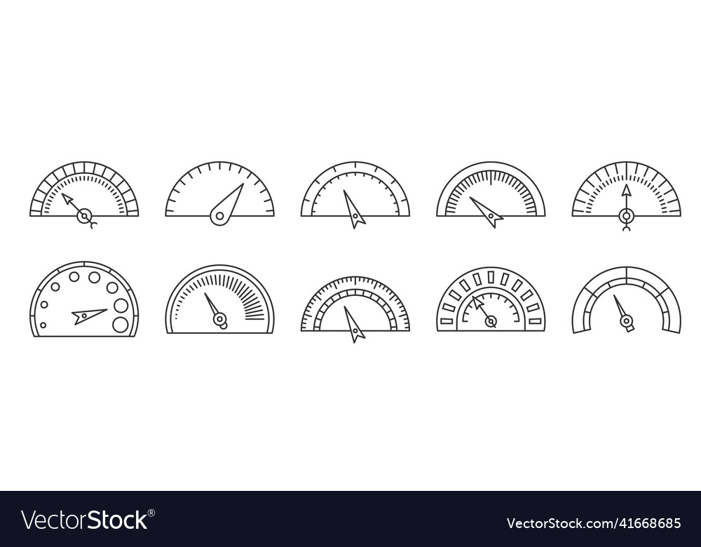 Speedometer scale interface speed black line set vector image Speedometer scale interface speed black line set