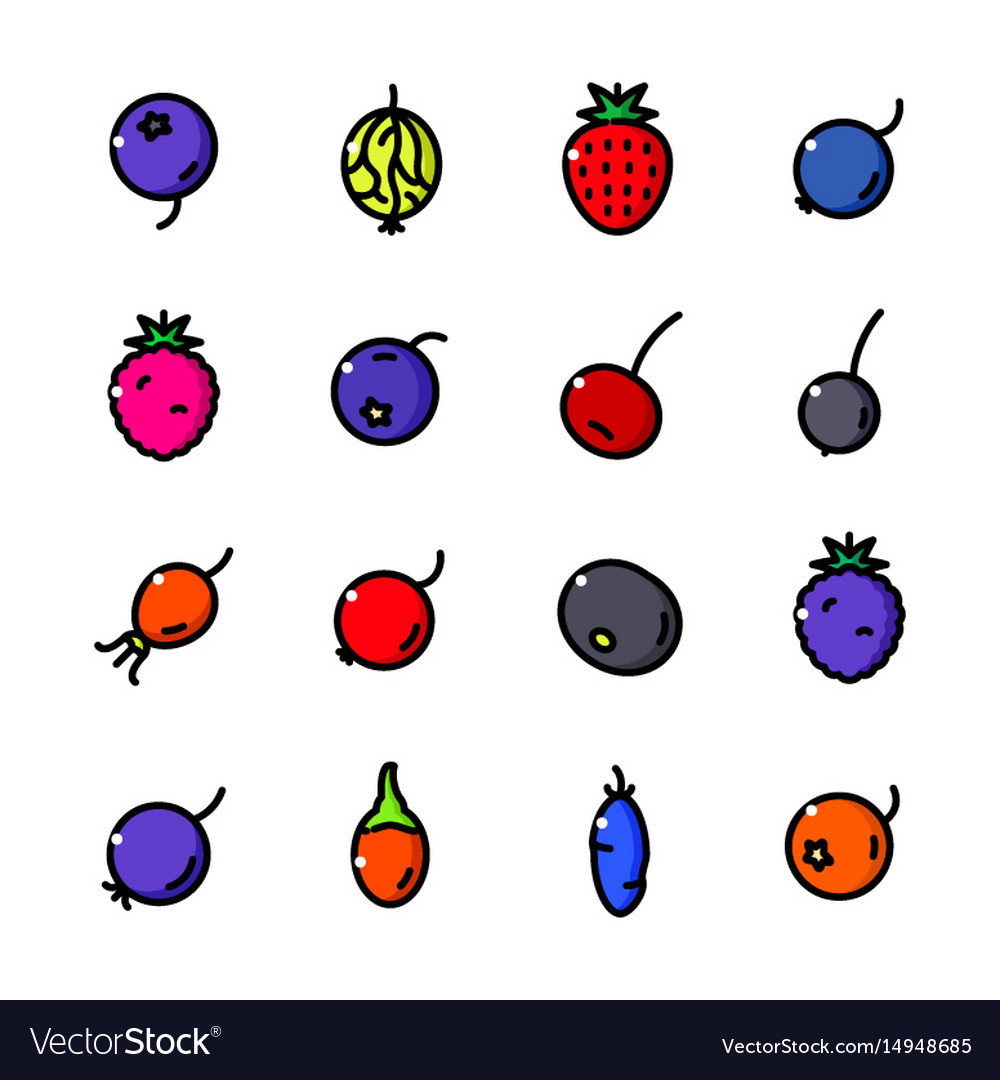 Thin line berry icons set