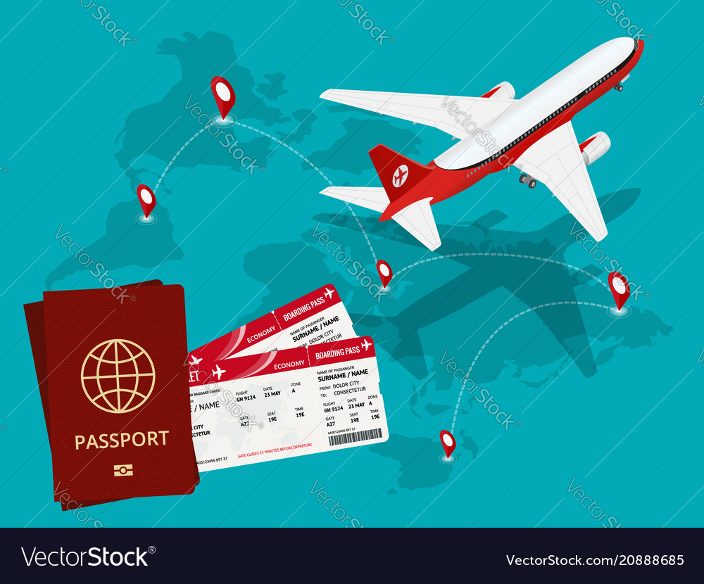 Travel and tourism background buying or booking vector image Travel and tourism background buying or booking