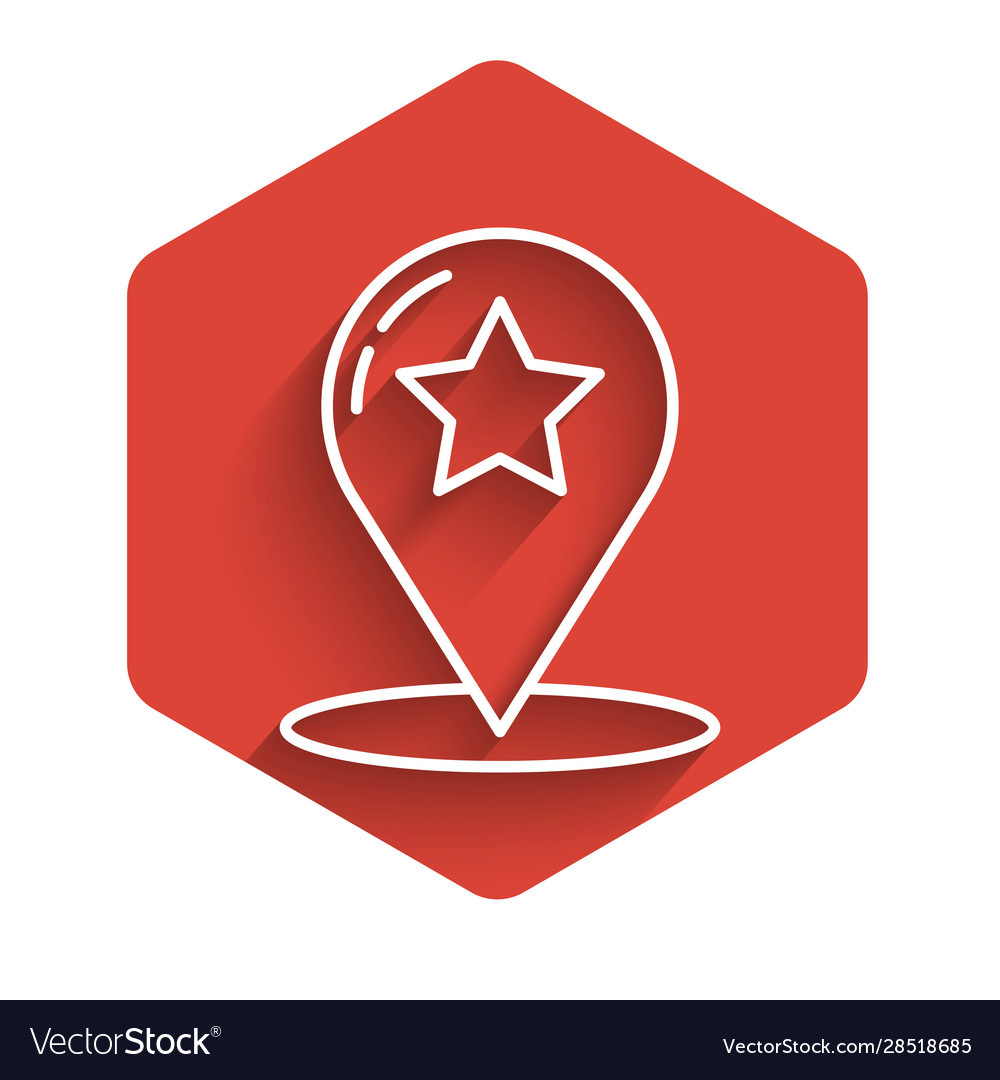 White line map pointer with star icon isolated vector image White line map pointer with star icon isolated