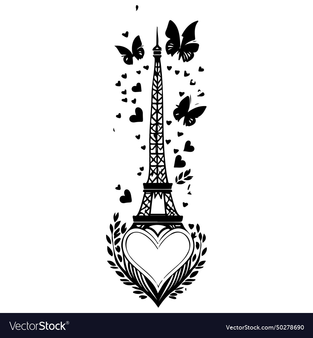 Eiffel tower with butterfly love heart valentine