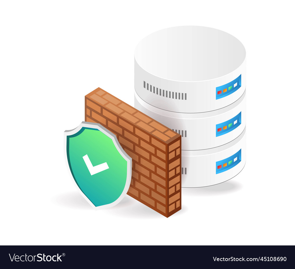 Flat isometric 3d of database server security wall vector image Flat isometric 3d of database server security wall