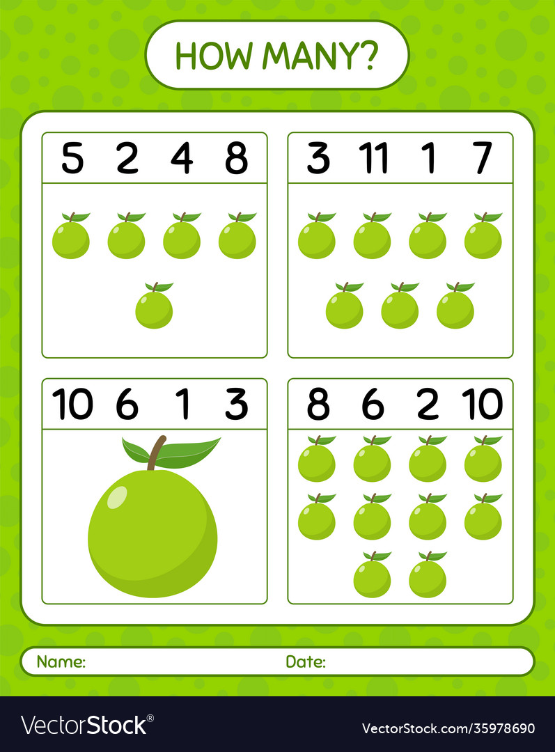 How many counting game with guava worksheet vector image How many counting game with guava worksheet
