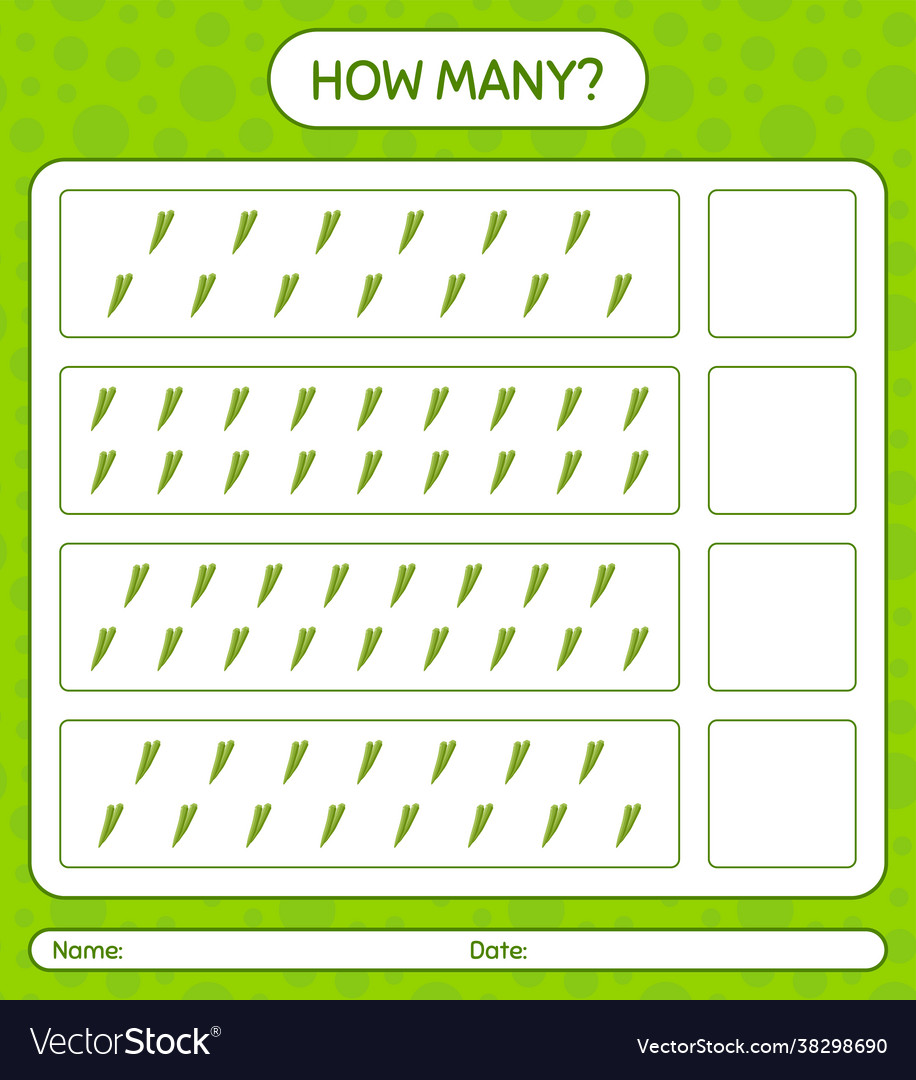 How many counting game with okra worksheet vector image How many counting game with okra worksheet