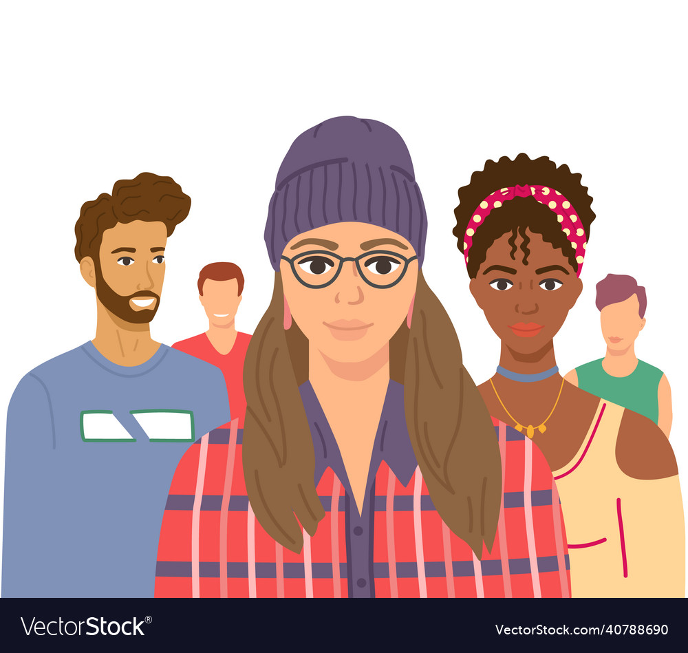 Multiethnic group of people standing together Vector Image