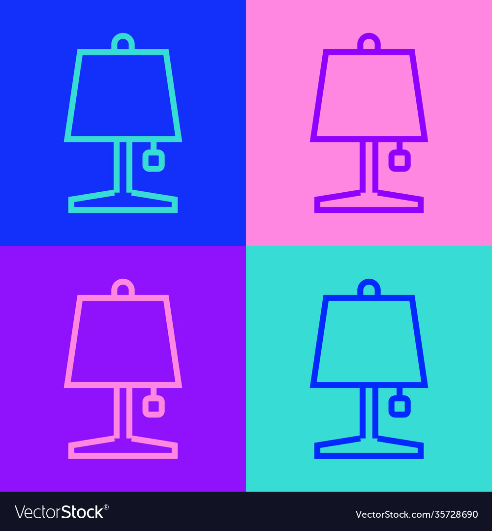 Pop art line table lamp icon isolated on color vector image Pop art line table lamp icon isolated on color