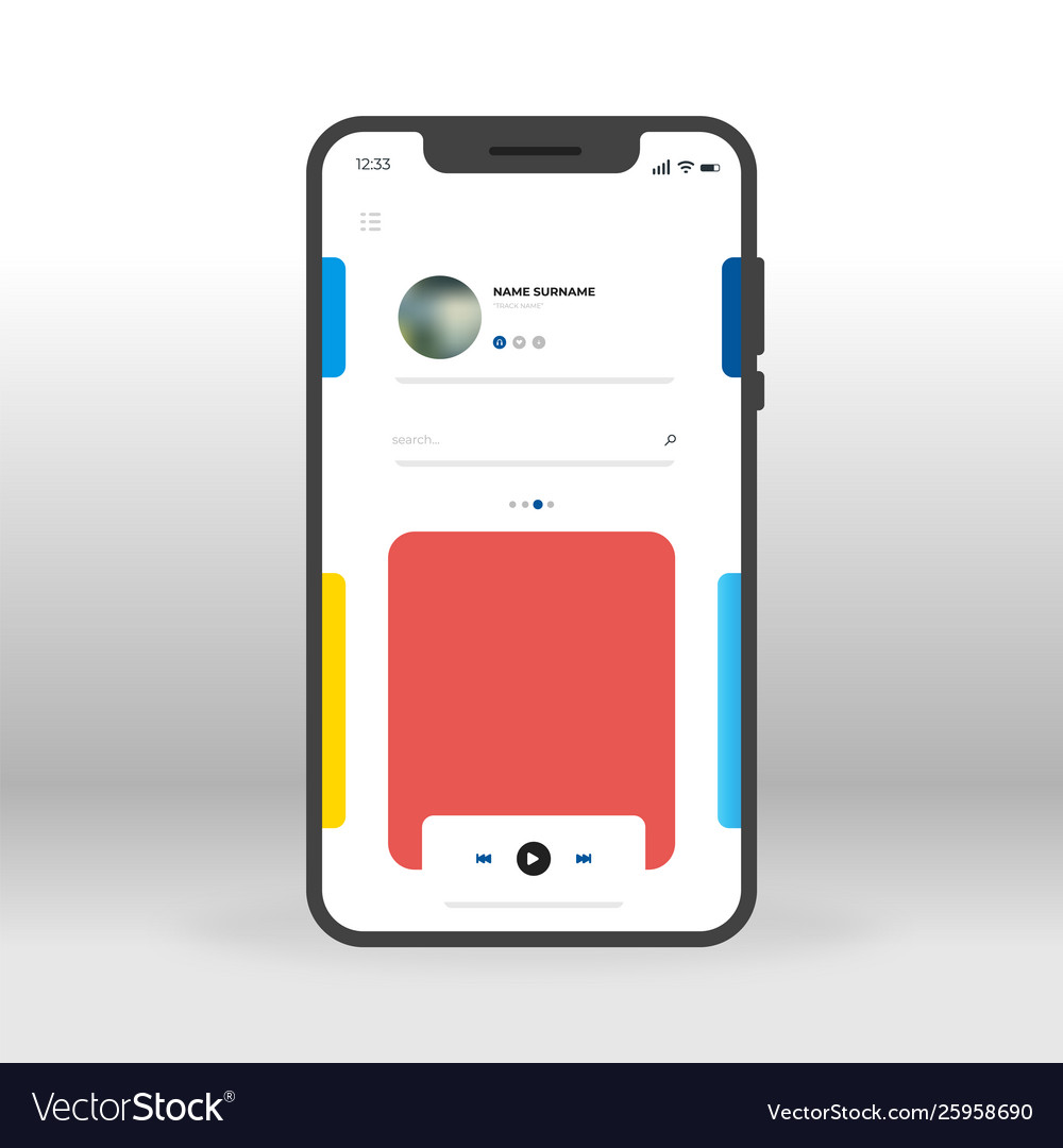 Red and blue music player ui ux gui screen