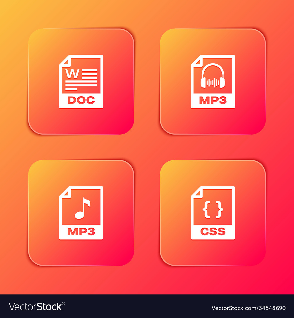 Set doc file document mp3 and css icon vector image Set doc file document mp3 and css icon