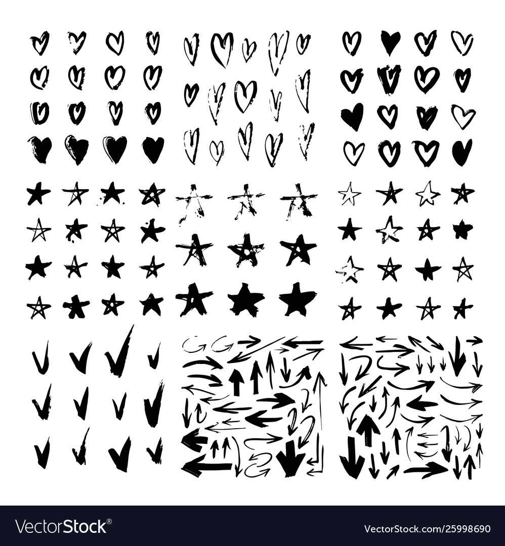 Set hand drawn pattern with black paint object vector image Set hand drawn pattern with black paint object