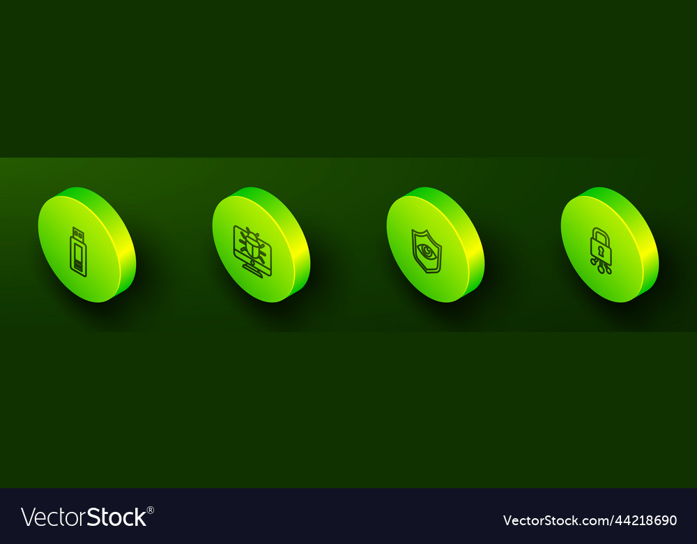 Set isometric line usb flash drive system bug vector image Set isometric line usb flash drive system bug