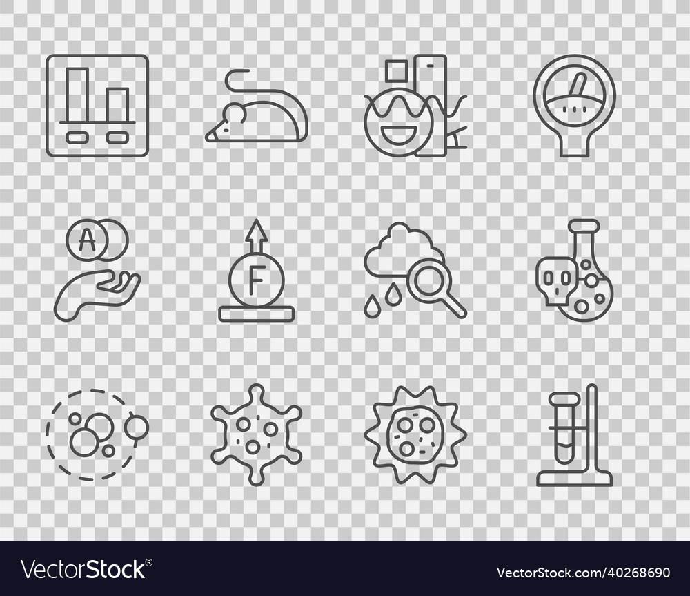Set line atom test tube flask on stand basic vector image Set line atom test tube flask on stand basic