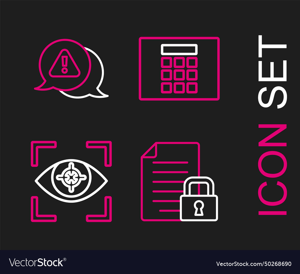 Set line document and lock eye scan password vector image Set line document and lock eye scan password