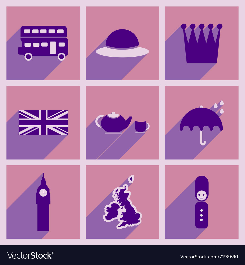 Set of flat icons with long shadow united kingdom