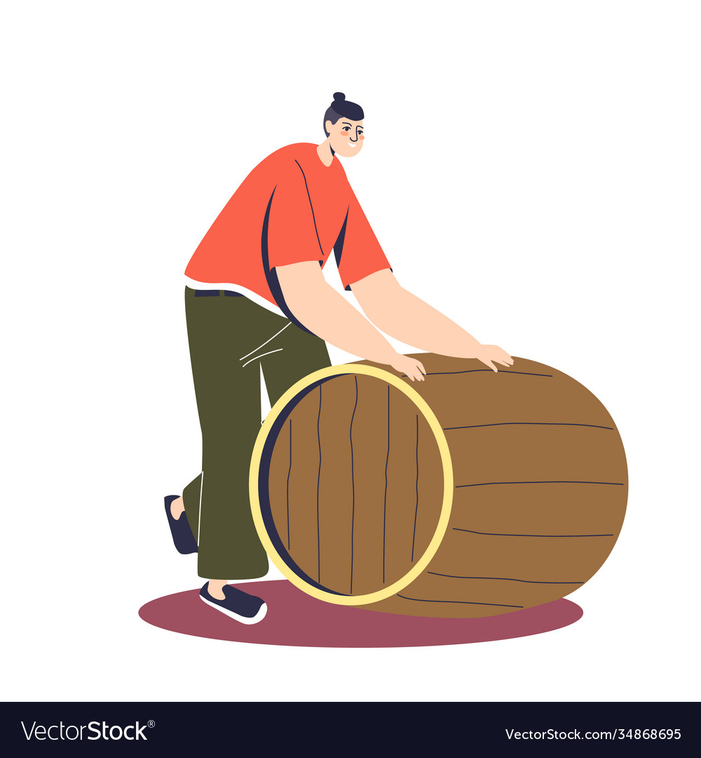 Beer production cartoon male character rolling