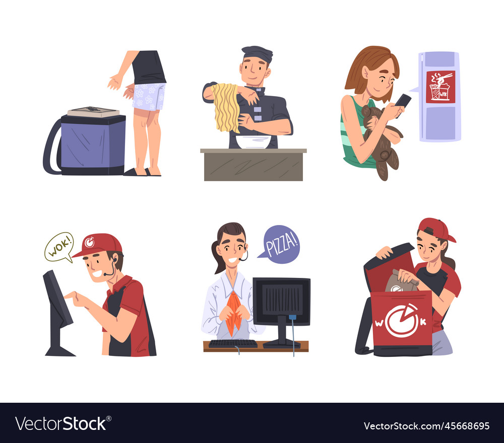 Delivery service of takeaway food with operator Vector Image Delivery service of takeaway food with operator