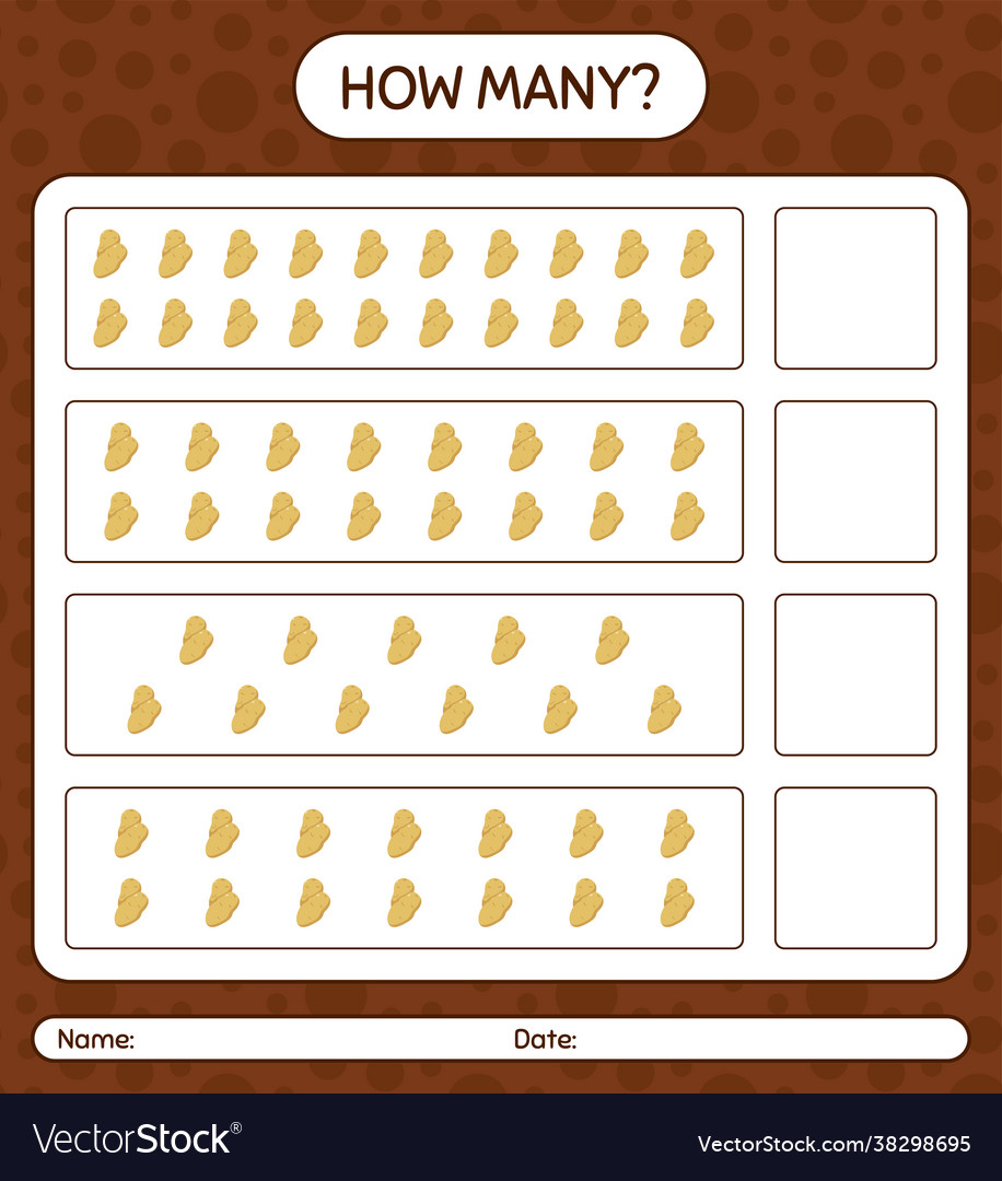 How many counting game with potato worksheet vector image How many counting game with potato worksheet