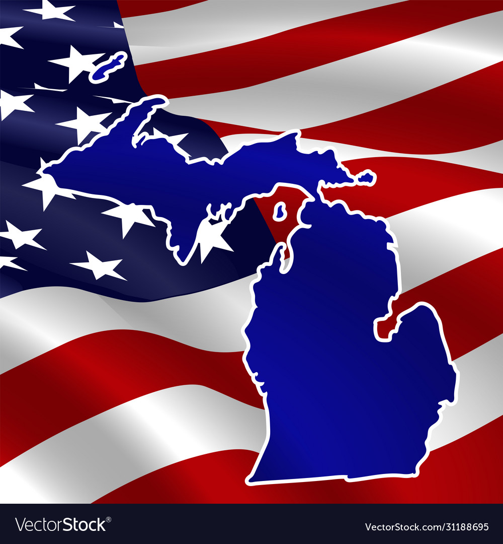 Michigan State Silhouette on USA Flag